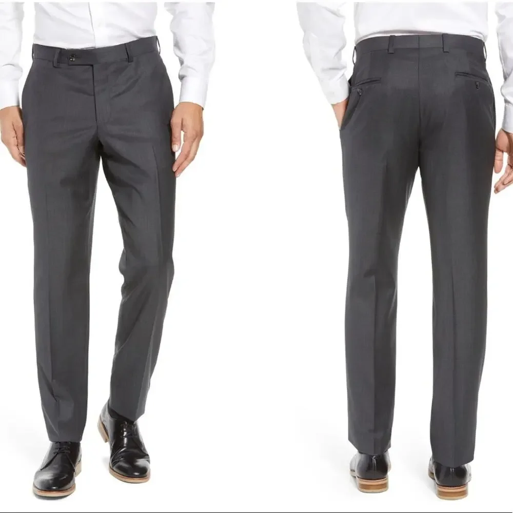 TED BAKER 100% Wool Charcoal Gray Flat Front Dress Slacks Jefferson Pants